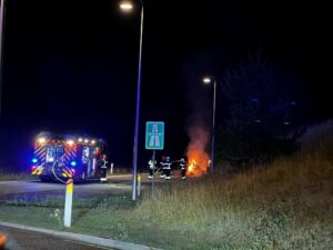 Brand i hestetrailer