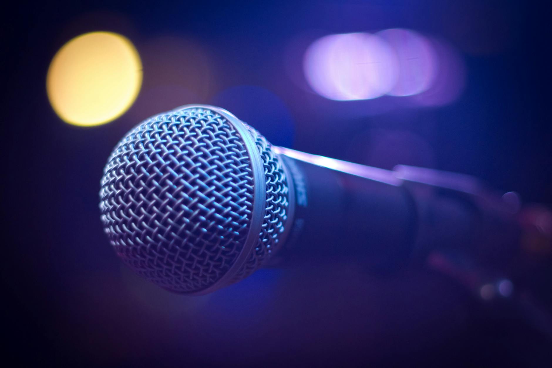 tilt shift photograph of gray and black microphone